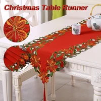 christmas table runner embroidered reusable country style tablecloth table runner flag desktop home holiday decor xmas ornament