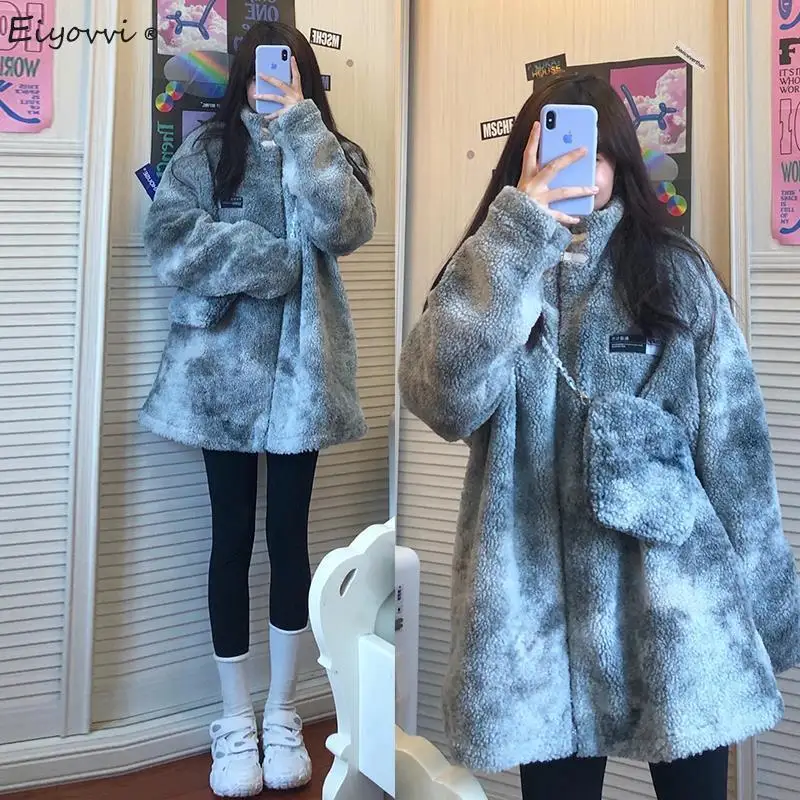 

Women's 2021 Winter Cotton Padded Coat Korean Loose Lamb Wool Zipper Full Sleeve Casual Loose Warm Coats Parkas