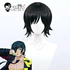 Парик мужской для косплея HSIU из аниме бензопила, с короткими волосами черного цвета, с шапочкой, 30 см, 11,81 дюйма, для косплея