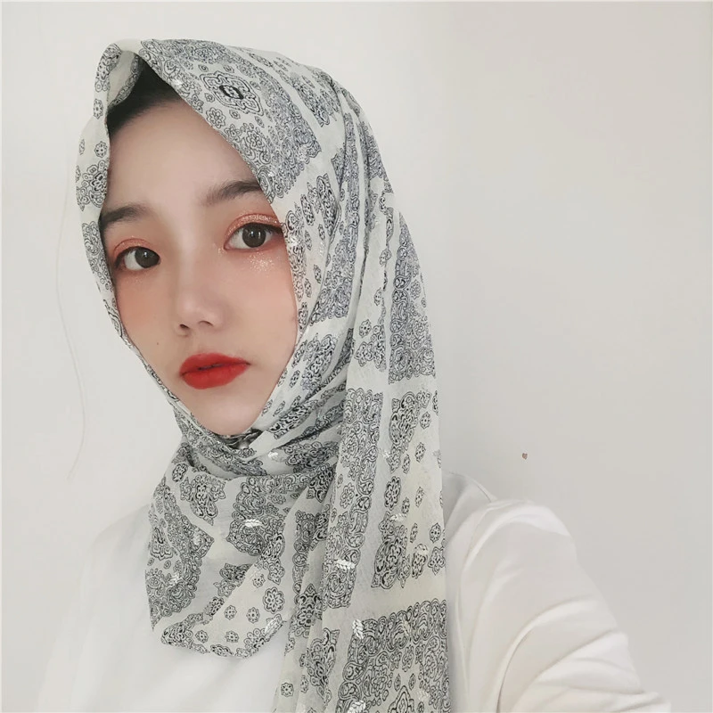 Винтажный дизайн шифон печати длинный хиджаб лист шаблон хиджабы для женщин