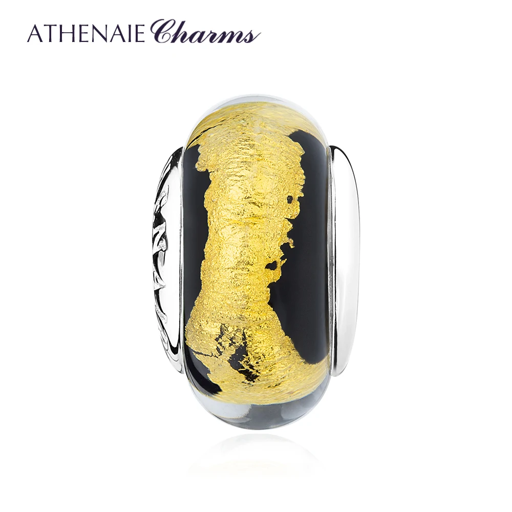 Женский браслет из муранского стекла ATHENAIE черного золота и фольги стерлингового