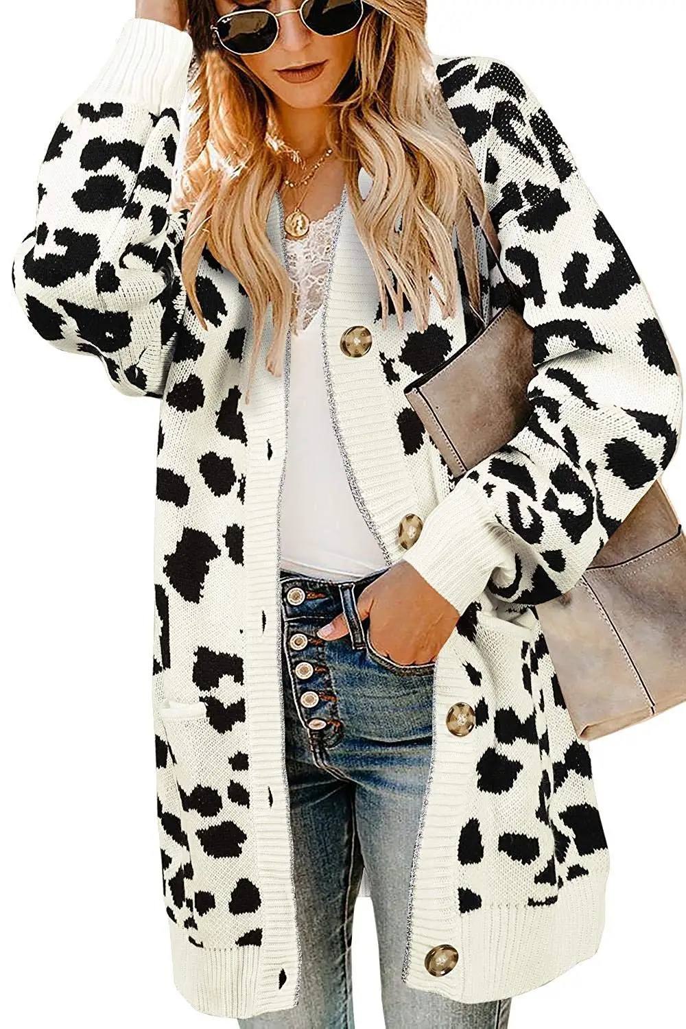 Женский леопардовый кардиган с длинным рукавом карманами| |