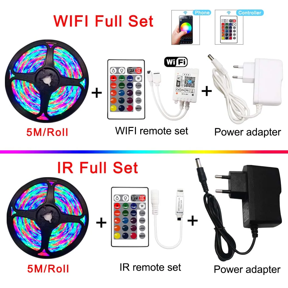 Водонепроницаемая светодиодная лента 15/20 м 5050 SMD 2835 Wi Fi RGB 5/10 м|Светодиодные ленты|