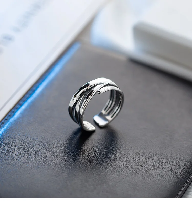 

BONLAVI S925 Sterling Silver Wrapped ring multi-layer wrapped irregular retro-made silver open finger ring crossing