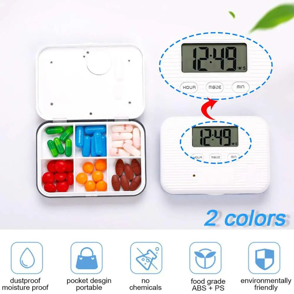 

Коробка медицинская с 6 отделениями, умный электронный контейнер для измерения времени и времени, с будильником, для хранения лекарств