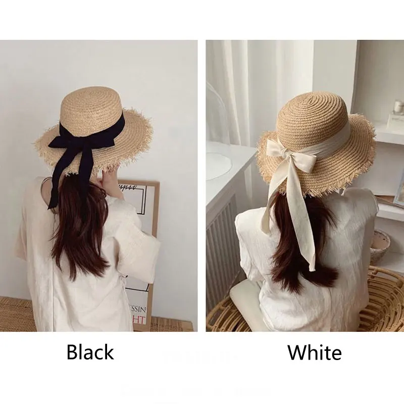 Flat Top Ribbon Lafite Straw Hat for 
