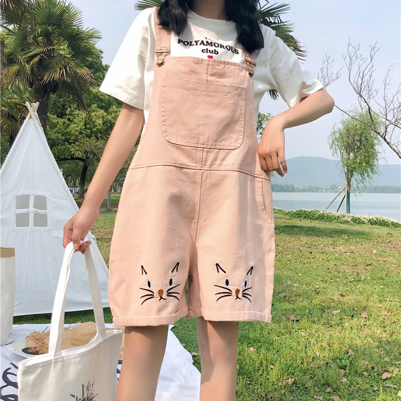 Шорты женские с вышивкой в стиле Харадзюку свободные завышенной талией милые