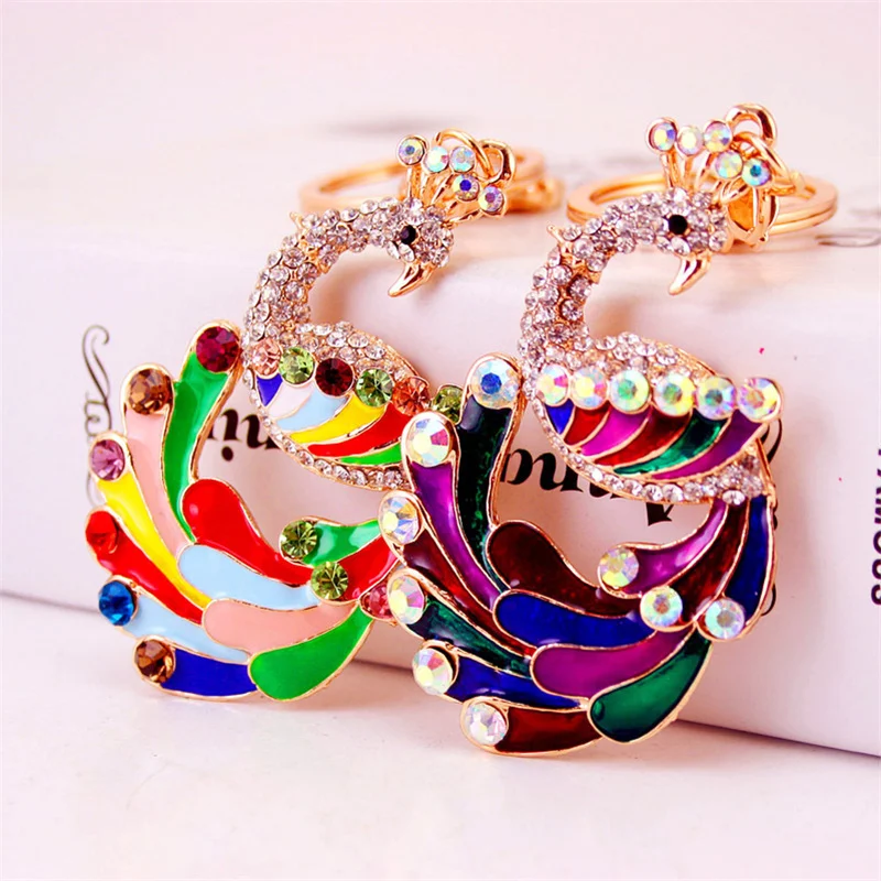 

Fashion Rhinestone Elegant Peacock Keychain Bag Pendant Keyring