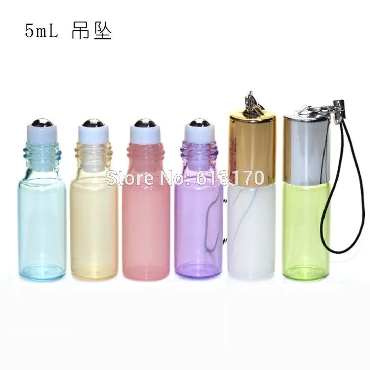 New 5ml Glass Roll on Bottles Gol, Silver cap Metal Roller pearl white, Green, Pink, Yellow, Purple