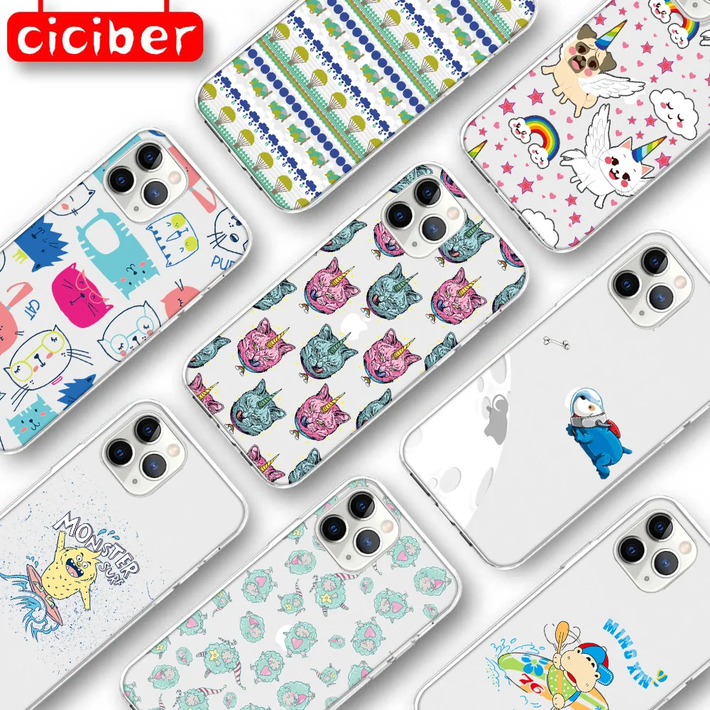 

Dog Unicorn Cat Case For iPhone 11 12 Pro Max Mini Cover For iPhone 12 7 8 6 6S Plus X XR XS MAX 5 SE 2020 Soft TPU Phone Fundas