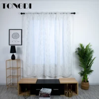 tongdi white tulle print curtain elegant artistic european leaves floral transparent decor for spring parlour livingroom bedroom