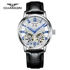 Часы наручные GUANQIN Мужские механические, роскошные многофункциональные с двойным маховиком и автоматической датой, с ремешком из натуральной кожи