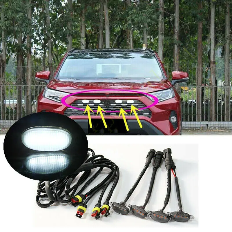 

4pcs Fit For Toyota RAV4 2019-2021 LED Car Front bumper Grille LED White Light Raptor Style Light Kit Decor W/ Wire Speed