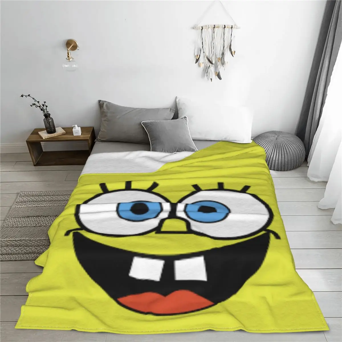 

portable warm flannel Sponge Baby blanket Animes square pants blankets for airplane travel Bedspread Wrap