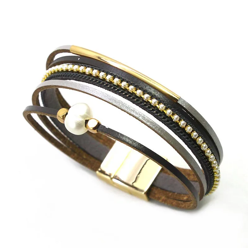 Многослойные жемчужные браслеты D & для женщин металлические шармы модные