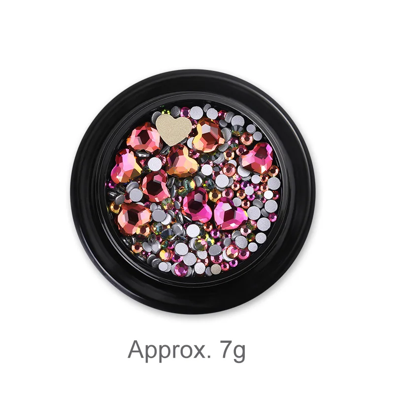 Круглый дизайн ногтей Стразы прозрачный розовый красный смешанные цвета сердце