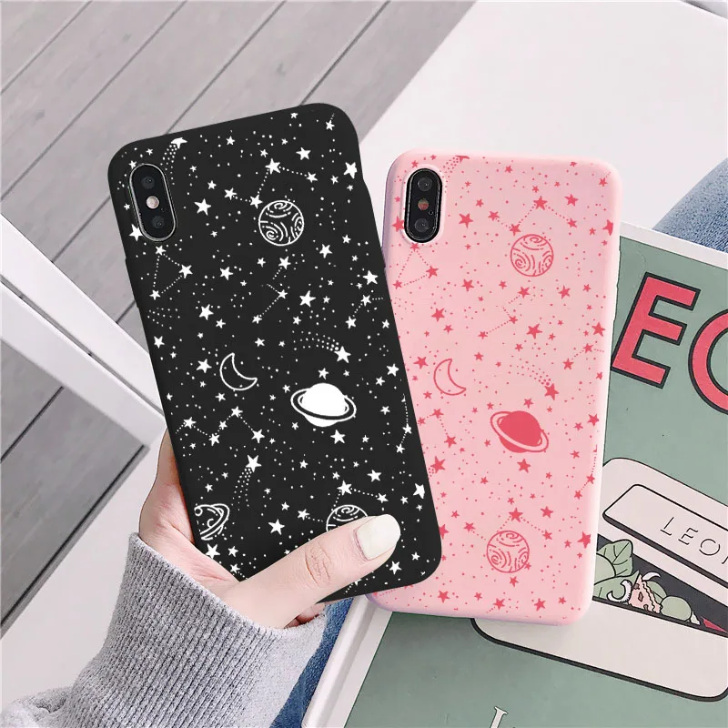 Simple Space Planet Stars Moon Spaceship Phone Case For iPhone 11 12 13 Pro Max XR X XS Max 6s 7 8 Plus SE2020 mini Soft Cover
