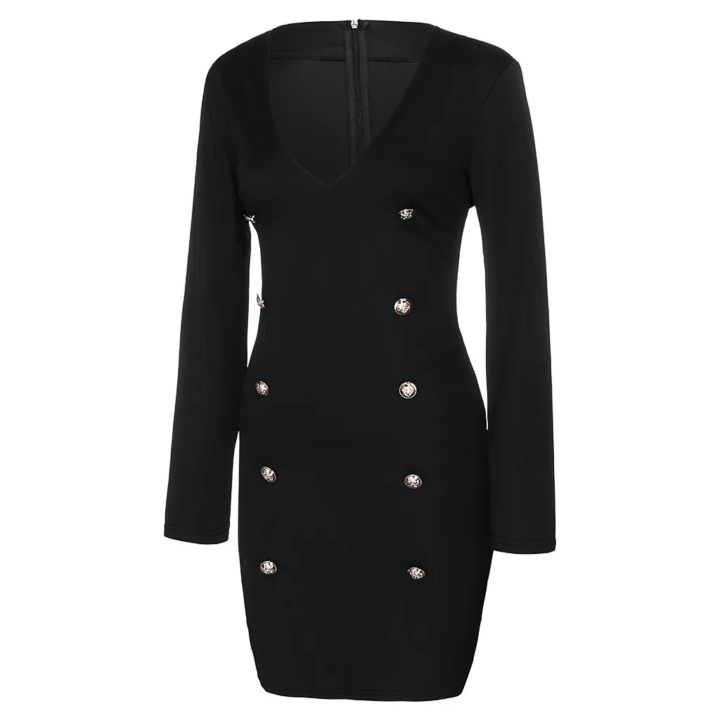 Сексуальное зимнее женское черное платье Блейзер модное двубортное облегающее