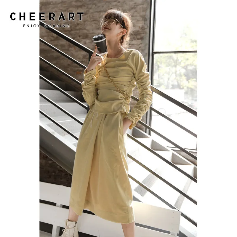 CHEERART желтый бархатный топ с длинным рукавом блузка для женщин отложной