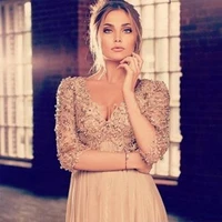 vestido de festa hot sale fashion elegant top 34 long sleeves prom gown v neck beading chiffon sexy 2018 bridesmaid dresses