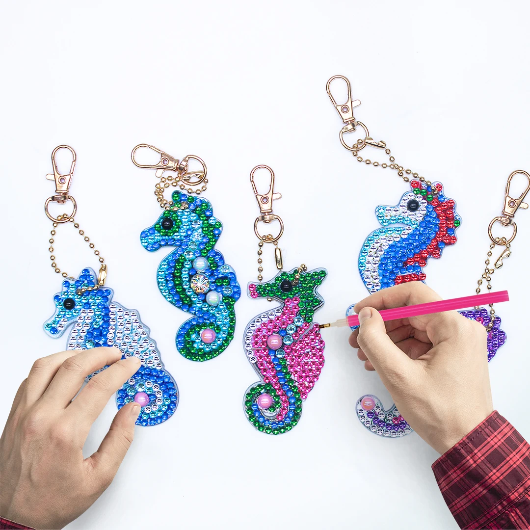

New Pattern Diamond Keychain Hippocampus Keyring 5D Diamond Painting Ornament Bag Pendant Diamond Embroidery Diy Crafts Gift