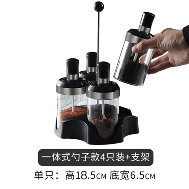 4pcs 350ml stand set XMT-HOME баночка для специй, Стеклянная емкость для соли, кухонная бутылка для приправ, баночка для сахара, дозатор для масла, соль, специи, перец, сахарное масло - Цвет: 4pcs 350ml stand set