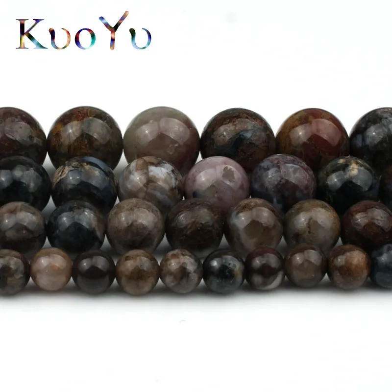 Natural Gem Brown Pietersite Stone Round Loose Spacer Bead For Jewelry Making 6/8/10/12MM Diy Bracelet Accessories 7.5"Inches