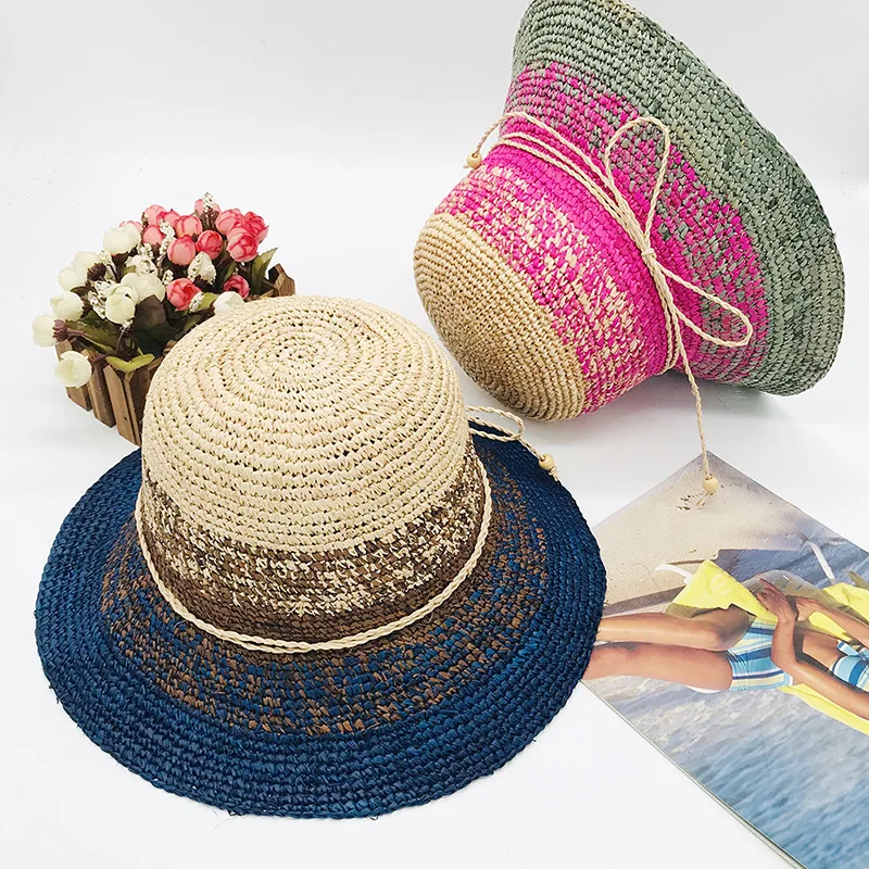 

2022 Lafite Grass Crochet Sunshade Dome Flat Eaves Wide Brim Warp Knitting Women Weave Summer American Satin Straw Hat Luxury Ca