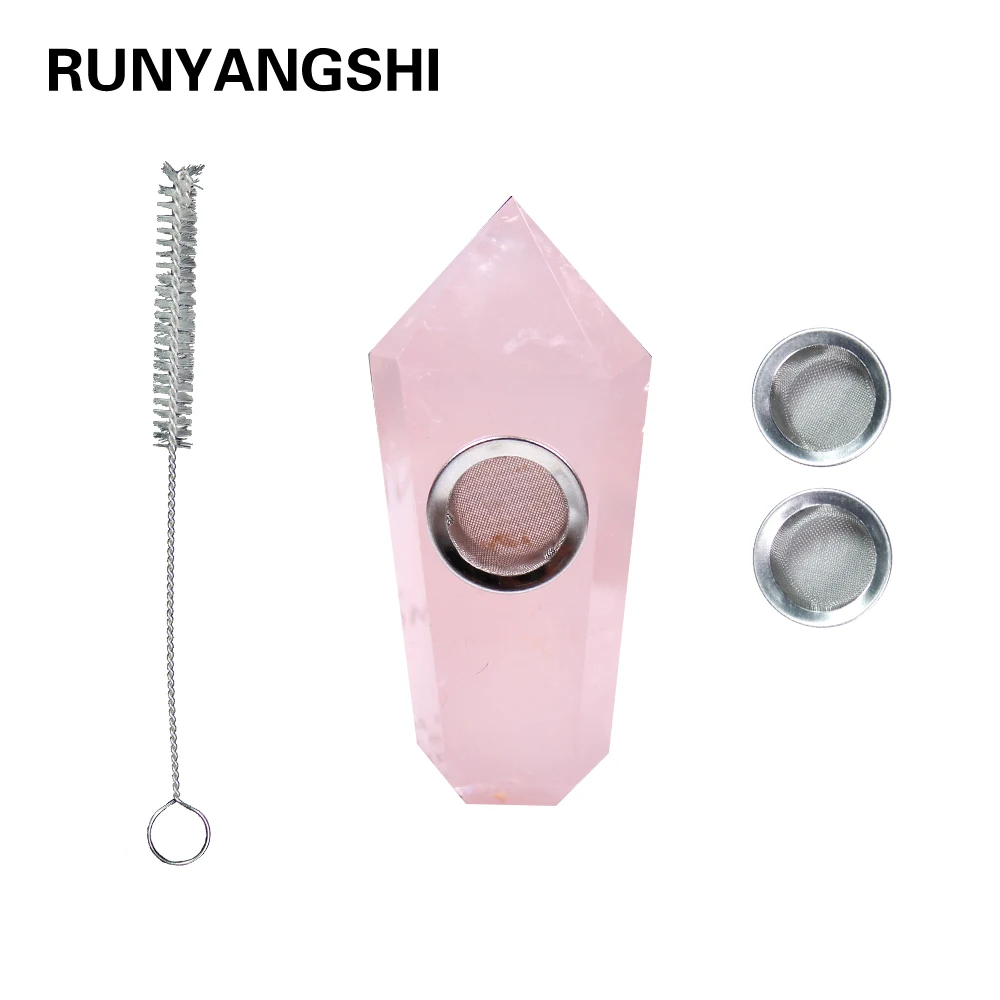 Розовые мелкие дымчатые трубки натуральные камни и минералы с ситечком высокое