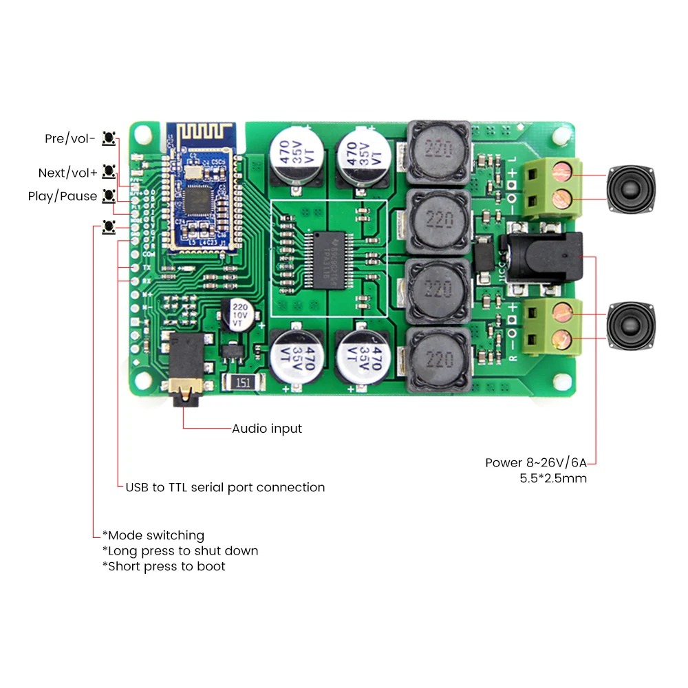 AIYIMA Amplificador Audio TPA3118 Bluetooth усилитель плата 2x30 Вт стерео мини усилитель домашний усилитель мощности Aux вход домашний кинотеатр
