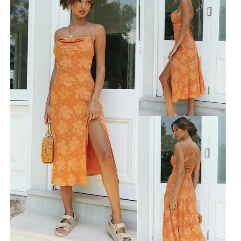 Maxi Boho Plage Robe Élégante À Lacets Dos Nu Robe D'été Sans Manches Sangle Spaghetti Femmes Vêtements 2021 dames Robe De Soirée