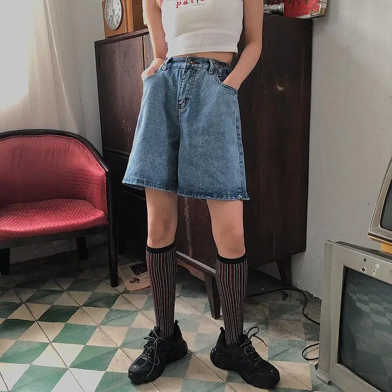 

Summer new net red high waist denim shorts women's loose and thin wide leg Capris Korean BF hot pants