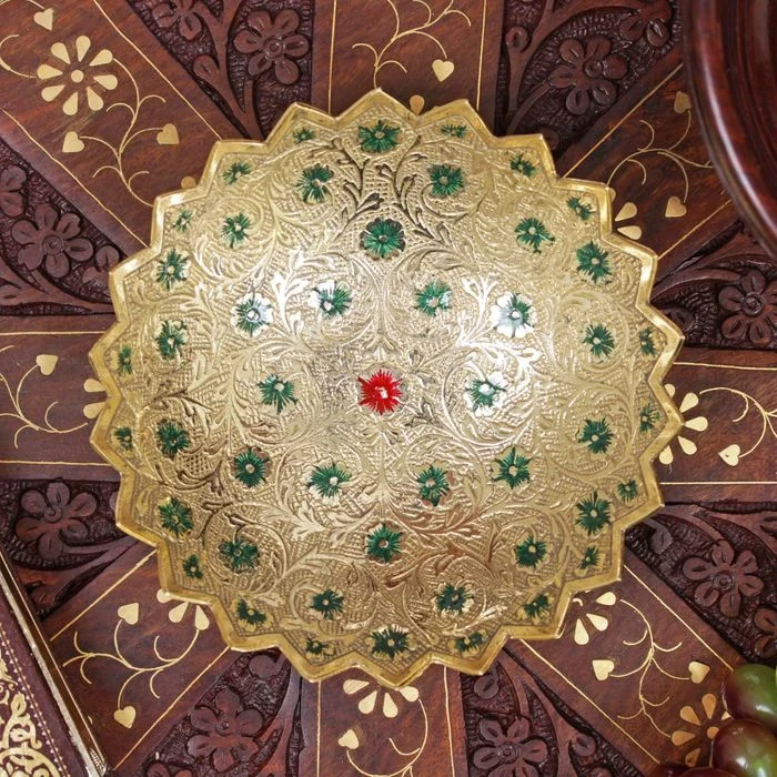 Тарелка латунного цвета с эмалью Универсальность 5x15x15 см Посуда Сервировка для кухонных принадлежностей Тарелки Обед Бар Дом Сад.