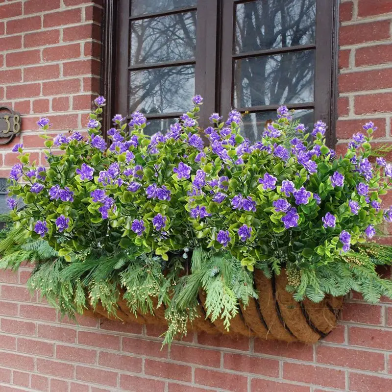 4 шт. искусственные растения кустарники эвкалипта с фиолетовым цветком