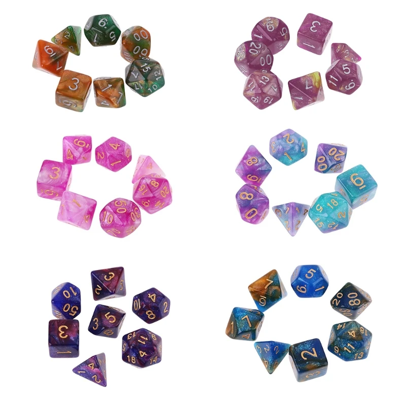 

7 шт./компл., Dichromatic D4 D6 D8 D10 D12 D20, многогранные циферблаты, настольные игры