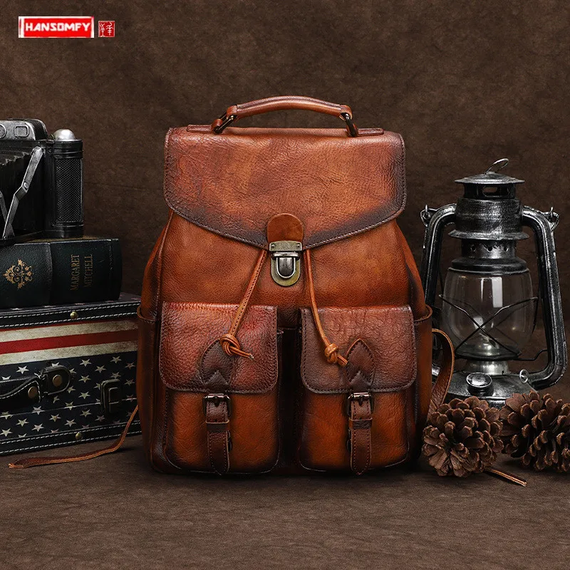 

2022 New Genuine Leather Women Backpack Shoulder Bag Schoolbag Casual Trendy Female Travel Bags Retro Street Fashion Backpacks