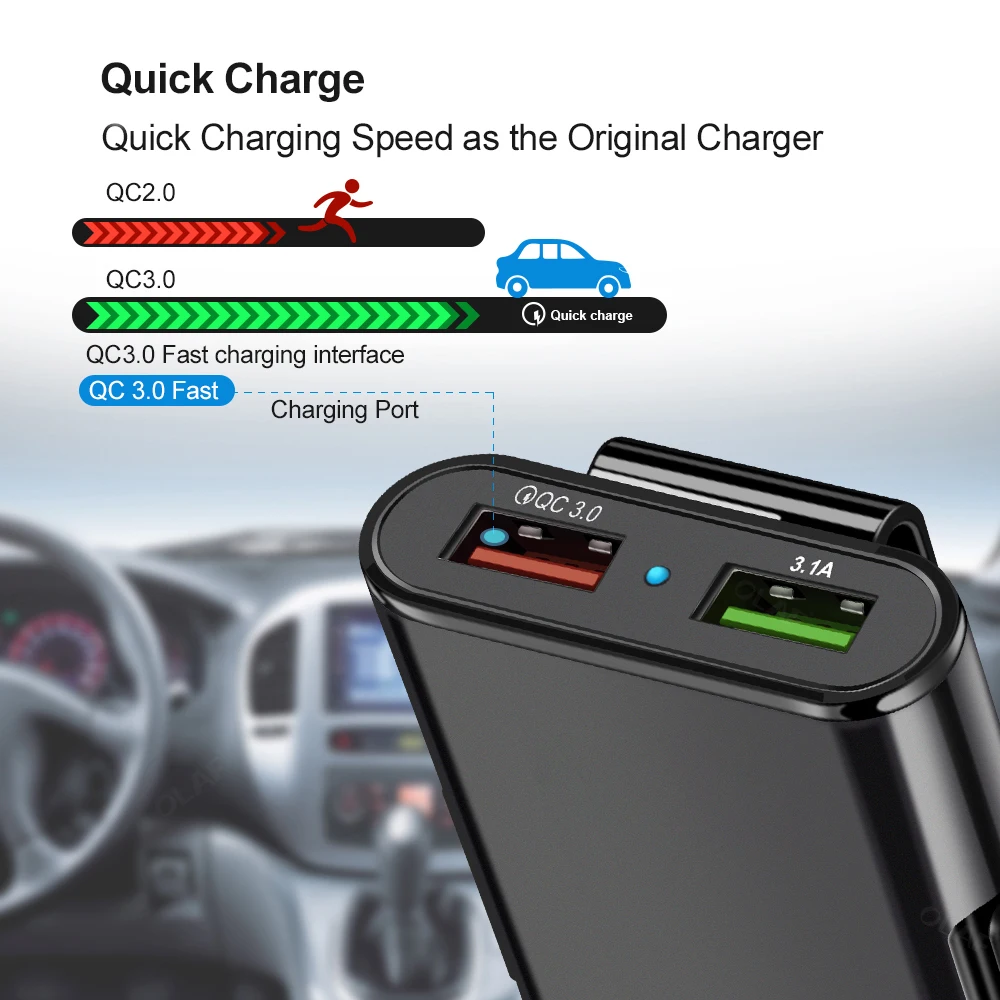 Автомобильное зарядное устройство OLAF 4 USB QC 3 0 быстрая зарядка Передняя и задняя
