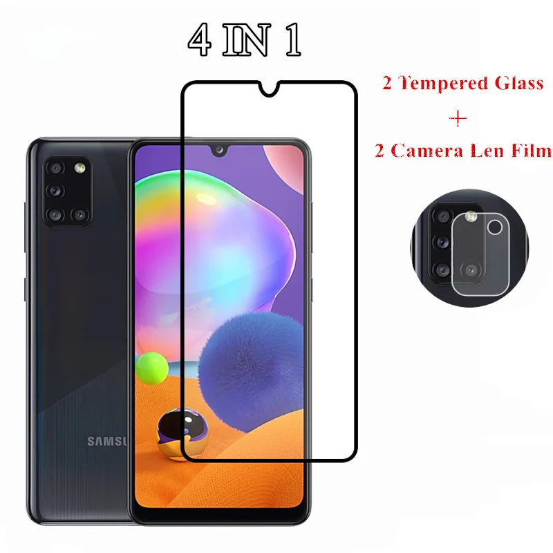 4 в 1 закаленное стекло для Samsung Galaxy A31 A21S A51 A71 M21 M31S M51 Защитная пленка экрана камеры
