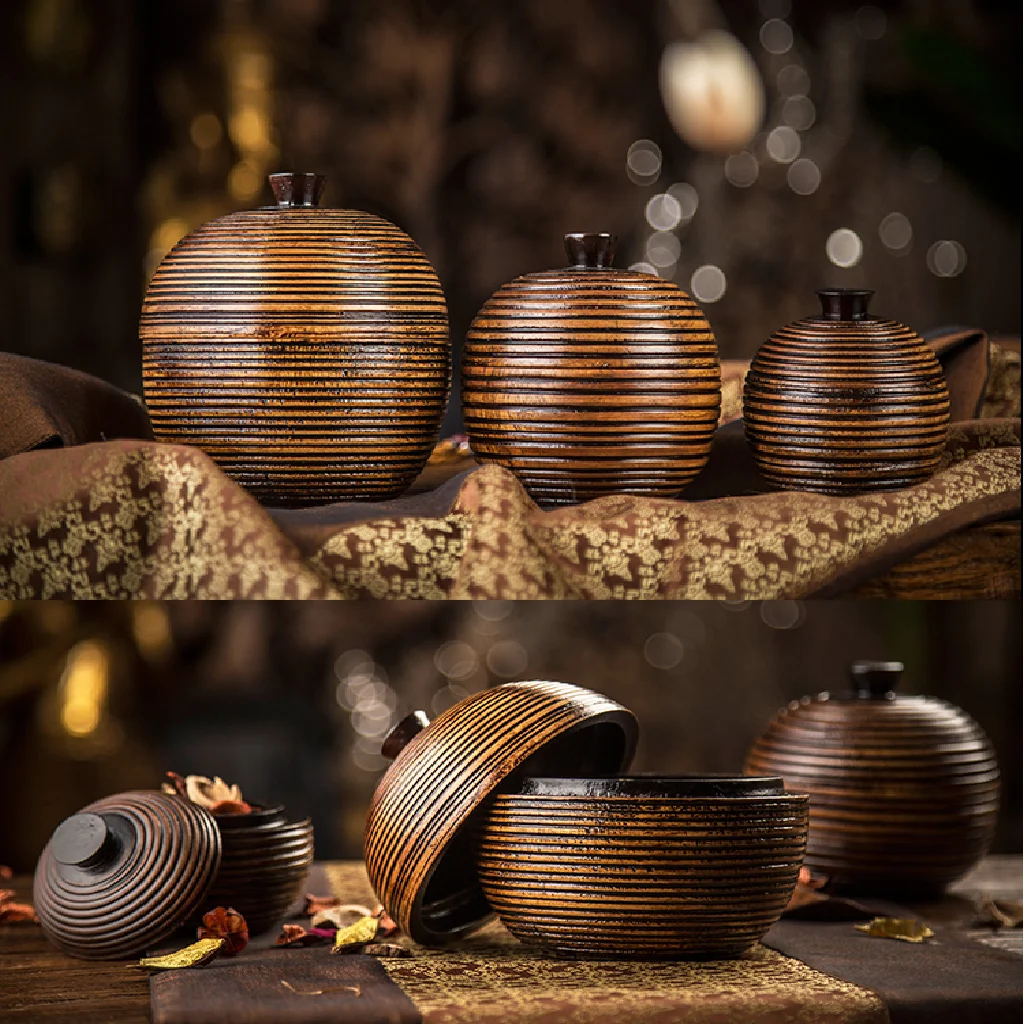 

Tea Canister Wooden Tea Box Home Kitchen Jewelry Accs Organizer Pot