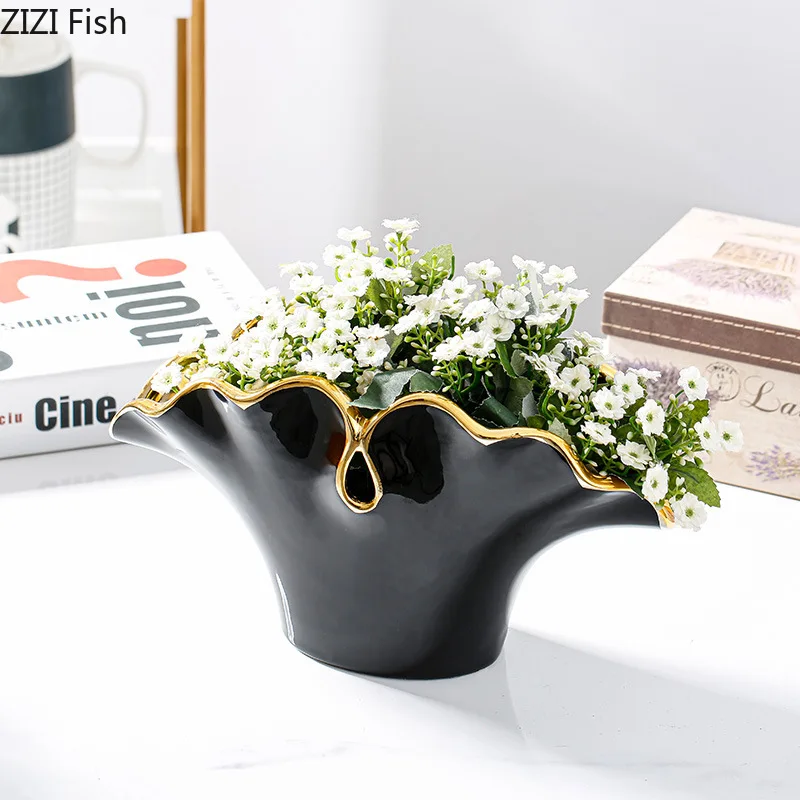 

Golden Ginkgo Biloba Leaf Ceramic Vase Gilded Flower Pots Decorative Flowers Arrangement Desk Decoration Vases Modern Decor