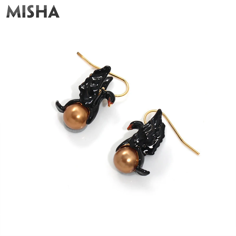 MISHA серьги-капли для женщин, высокое качество, ручная работа, эмалированная глазурь, Черный лебедь, Белый лебедь, серьги, шикарное ювелирное изделие, подарок для девушек 2075