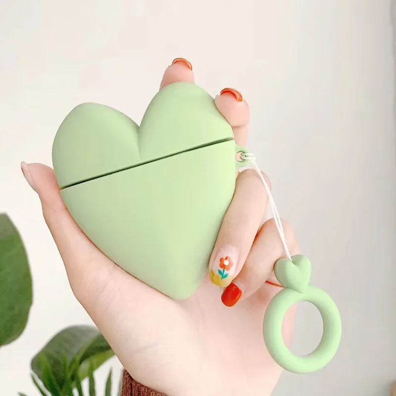 

For Apple AirPods 2 Case Cute 3D Cartoon Love Heart Earphone Case for Air Pods 2 Case Soft Silicone Cover Funda with Finger Ring