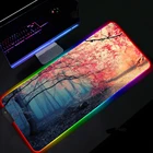 Японский коврик для мыши с цветком вишни RGB, геймерский Нескользящий Резиновый мини-ПК, Офисная Клавиатура, ноутбук, Настольный коврик со светодиодсветильник кой, коврик Xl