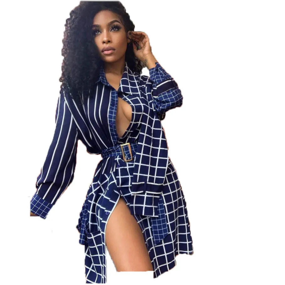 

Plaid Printing Women Turn-down Collar Shirt Dress 2021 Spring Fashion Single-Breasted Long Sleeve Sashes Mid-calf Dresses