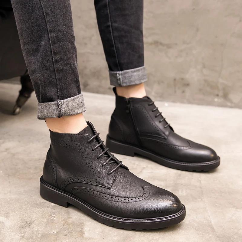 

2021Spring/Autumn casual leather shoes Korean style trendy short boots wild fashion Chelsea boots men's shoes