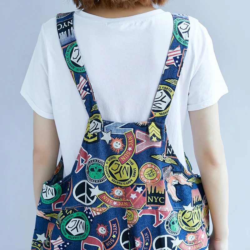 Женский джинсовый комбинезон с принтом повседневный длинный шаровары