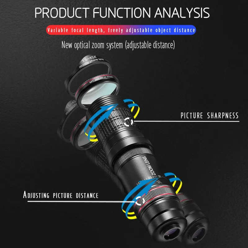 Набор линз для мобильного телефона 45x Супер широкоугольный телеобъектив с