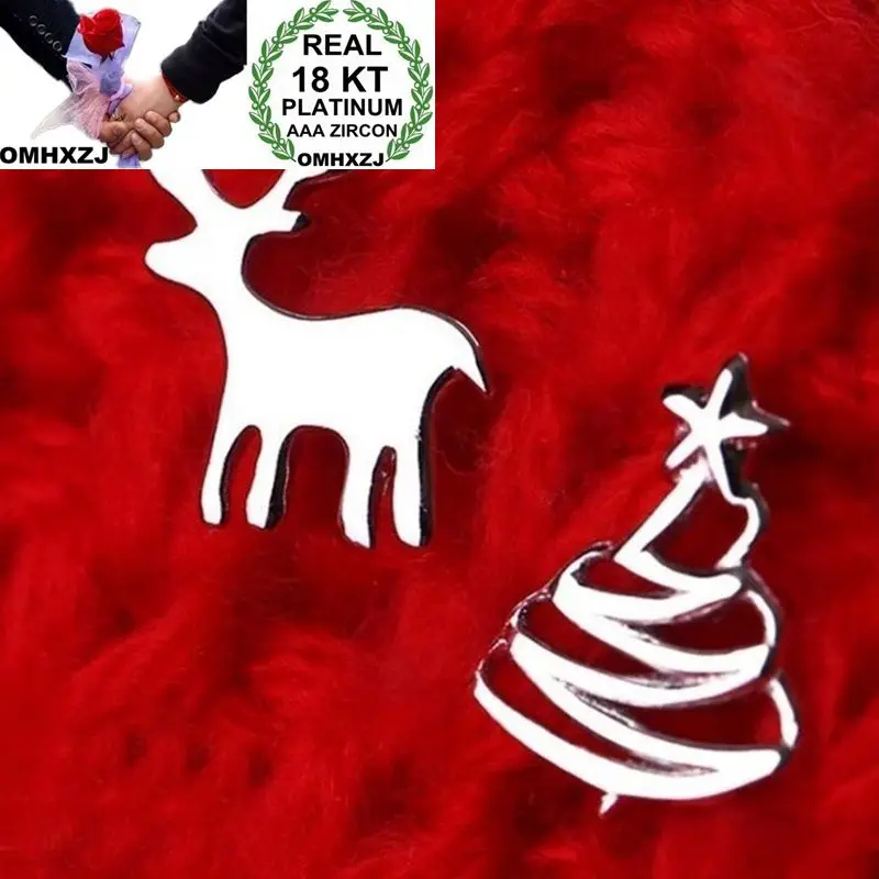 

OMHXZJ Wholesale European Fashion Woman Girl Party Wedding Gift Christmas Tree Deer 18KT White Gold Stud Earrings EA260