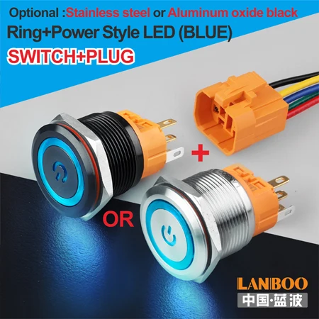 B Power Button Plug 22 мм 1NO1NC мгновенный rgb двойной цвет никелированный латунный круглый кнопочный переключатель - Цвет: B Power Button Plug