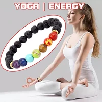 black volcanic rock beads 7 chakra natural stone healing balance yoga bracelet for men women health reiki prayer charm bracelets